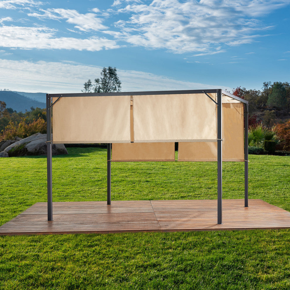 GDF Studio Wendy Outdoor Steel Framed 10' by 10' Gazebo, Beige