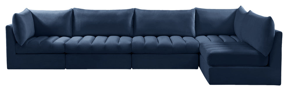 Jacob Velvet Upholstered 5-Piece L-Shaped Modular Sectional, Navy