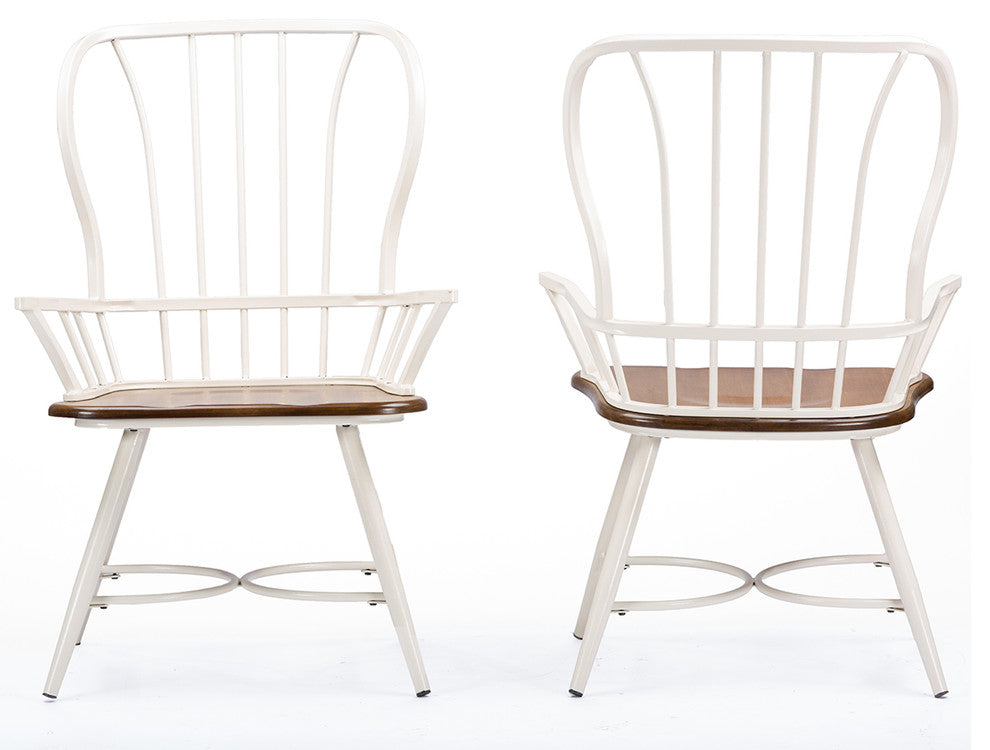 Longford Dining Arm Chairs, Set of 2, Dark Walnut/White