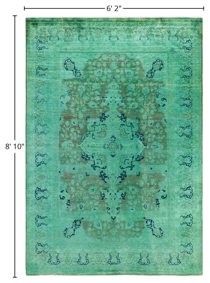 Overdyed One-of-a-Kind Hand-Knotted Area Rug Green, 6' 2" x 8' 10"