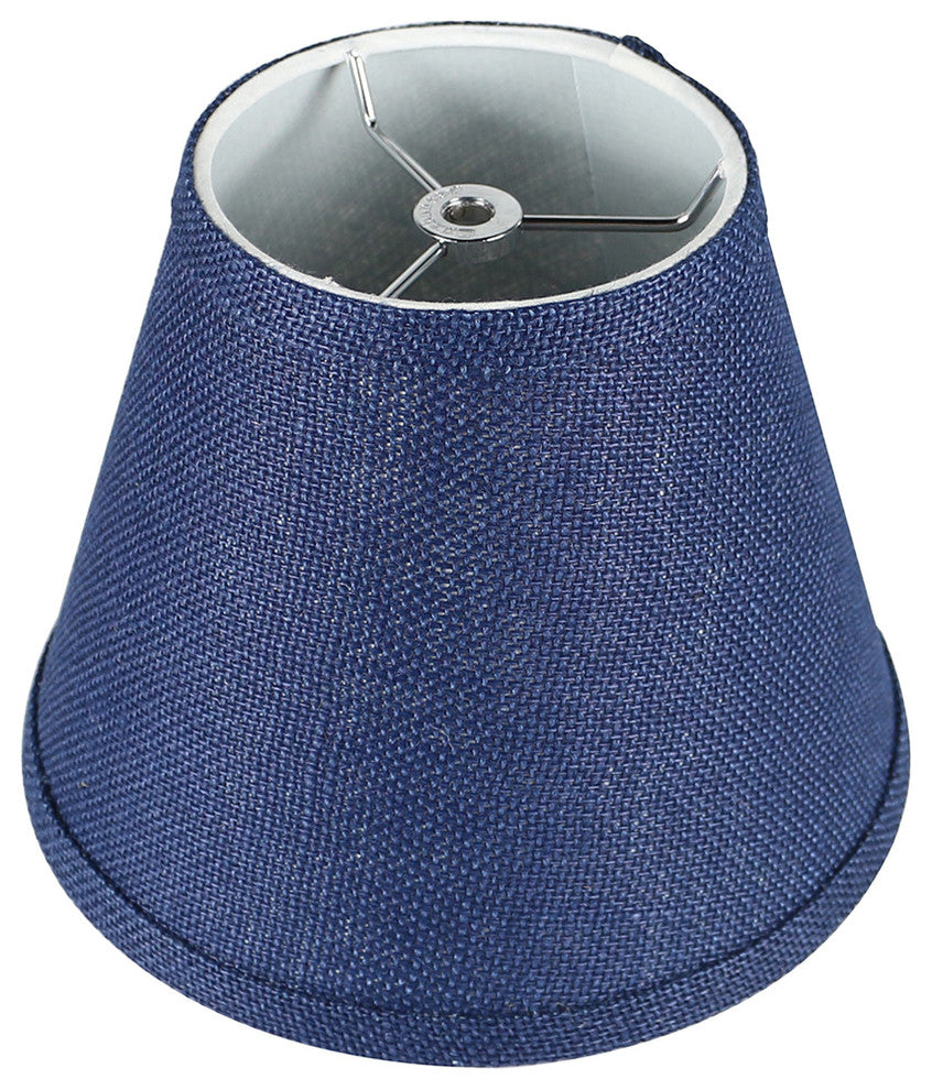 Hardback Faux Silk Coolie Lamp Shade, 5x9x7", Cream, Navy Blue Burlap, Set of 2