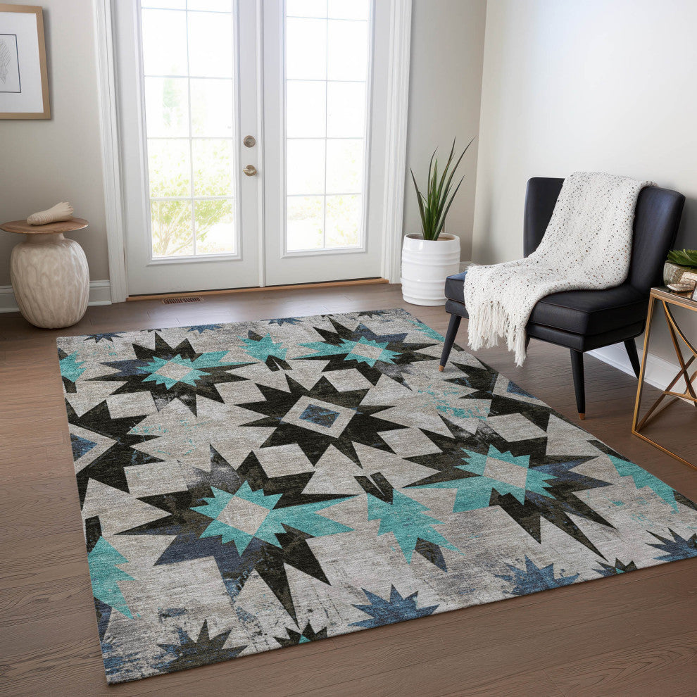 Machine Washable Indoor/Outdoor Chantille ACN1893 Black 9' x 12' Rug
