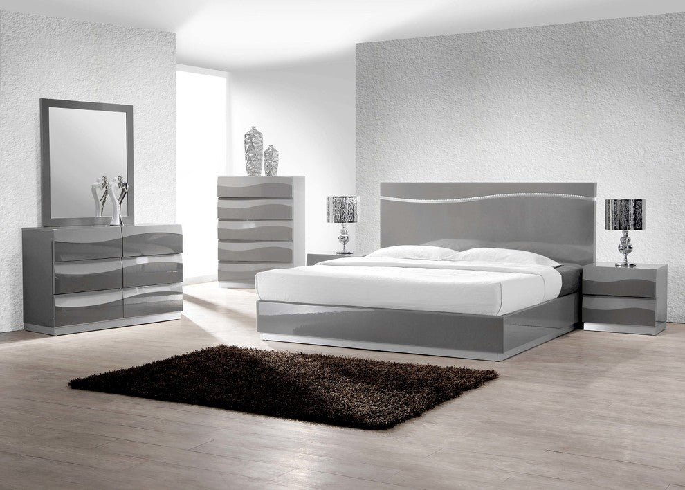 Leon Gray Modern 5-Piece Bedroom Set, Eastern King