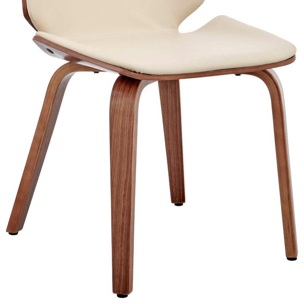 Brinley Faux Leather and Wood Dining Room Accent Chair, Cream and Walnut