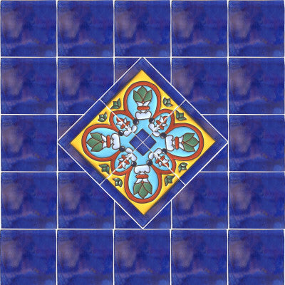 4.2x4.2 9 pcs Corner Aqua Raised Talavera Mexican Tile