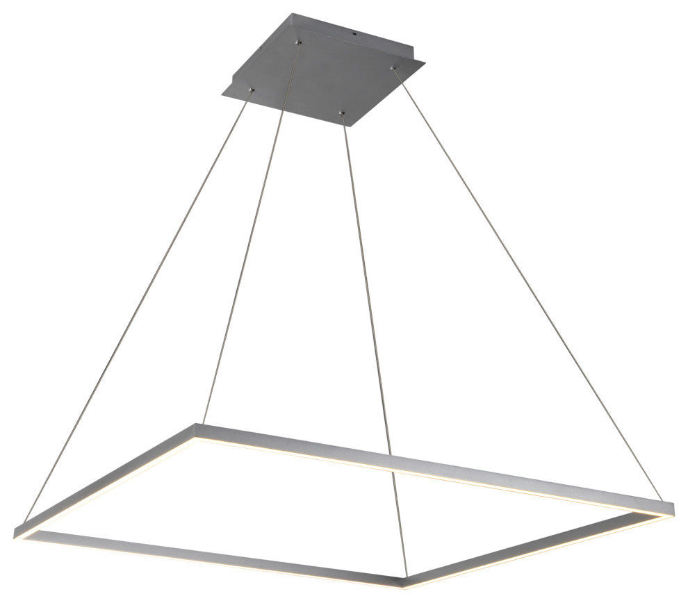 39" Atria LED Square Chandelier, Adjustable Suspension Fixture, Silver