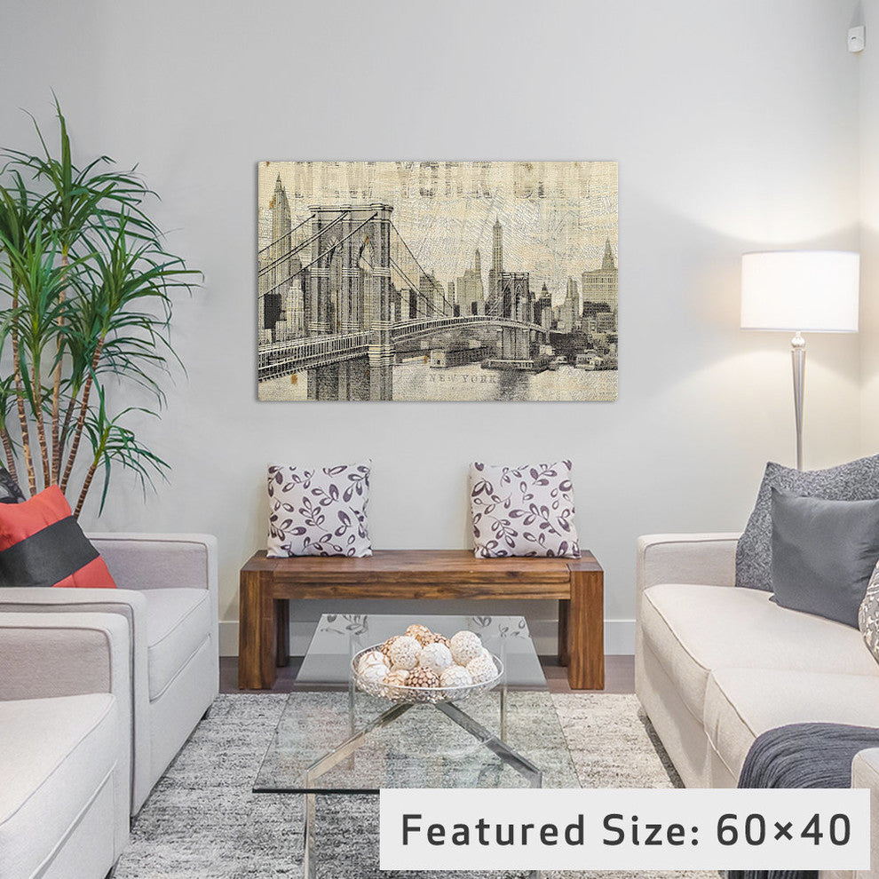 "Vintage NY Brooklyn Bridge Skyline " by Michael Mullan, 40x26x1.5"