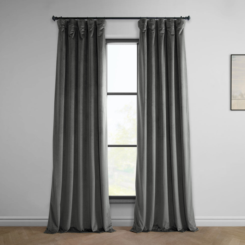 Heritage Plush Velvet Curtain Single Panel, Pepper Grey, 50"x120"