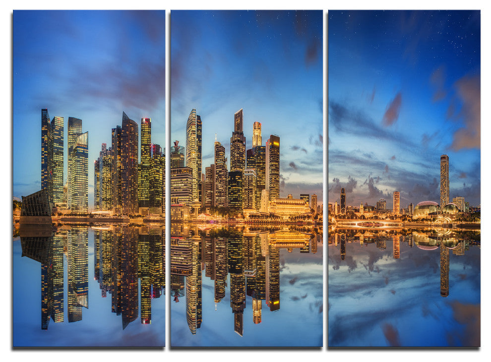 "Singapore Skyline and View of Marina Bay" Metal Wall Art, 3 Panels, 36"x28"