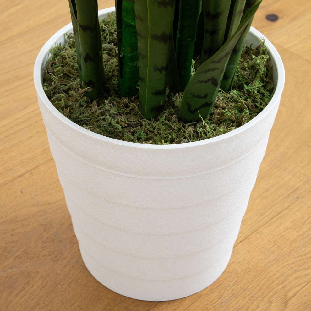 4ft. UV Resistant Artificial Sansevieria Plant, White Decorative Planter