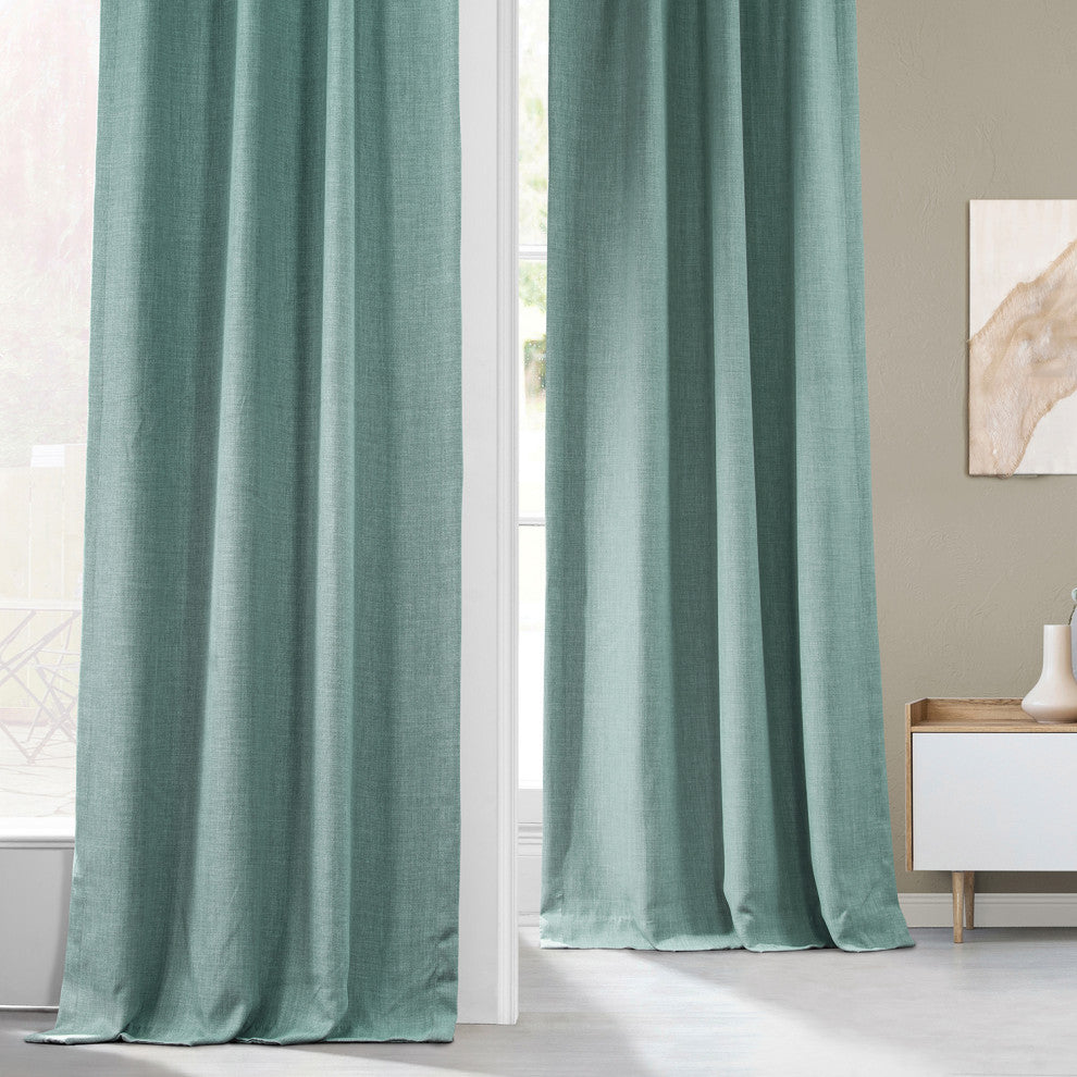 Faux Linen Darkening Curtain Single Panel, Sea Thistle, 50"x108"