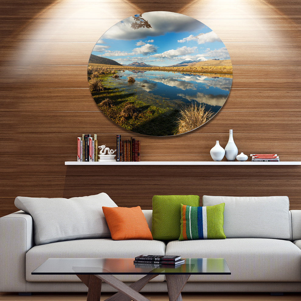 Clouds Reflecting In Mountain Lake, Landscape Disc Metal Wall Art, 23"