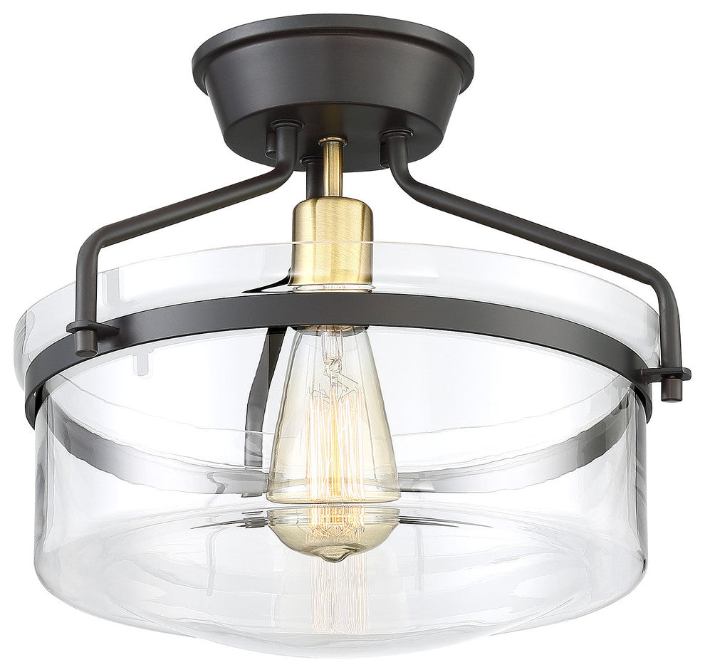 1-Light Semi-Flush Mount, Oiled Rubbed Bronze and Brass