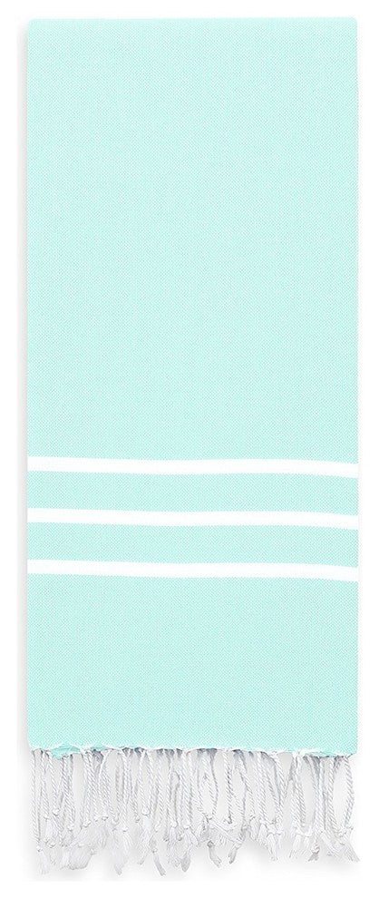 Linum Home Alara Turkish Pestemal Beach Towel, Soft Aqua/White Stripes, 70"x38"