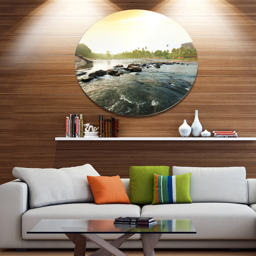 Beautiful Tropical River With Clean Water, Round Metal Wall Art, 23"