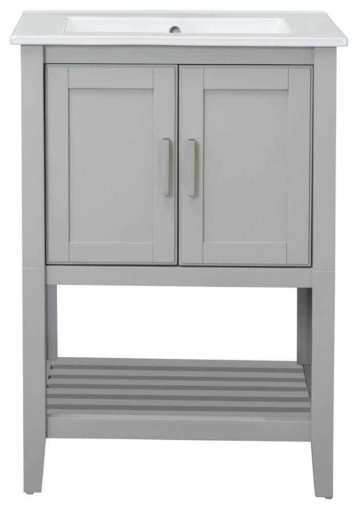 24" Single Sink Vanity, Without Miror and Faucet, White Gray