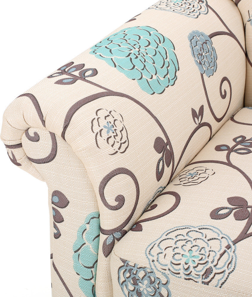 GDF Studio Solvang White & Blue Floral Fabric Club Chair
