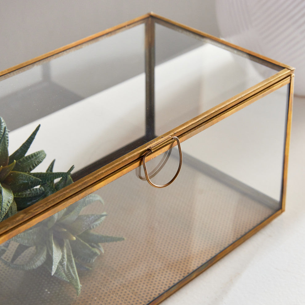 Arwen Rectangular Display Box, Antique Brass, 11x6x5