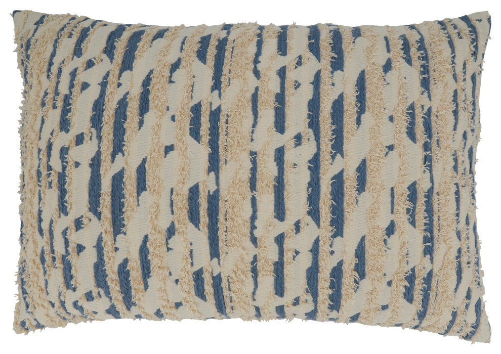 Down-Filled Throw Pillow With Textured and Printed Design, 16"x24", Blue