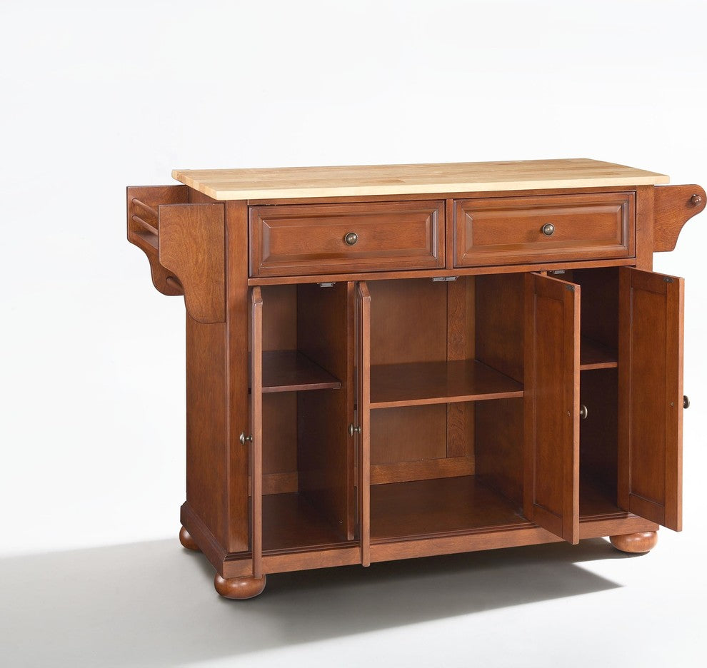 Crosley Furniture Alexandria Natural Wood Top Kitchen Island in Cherry