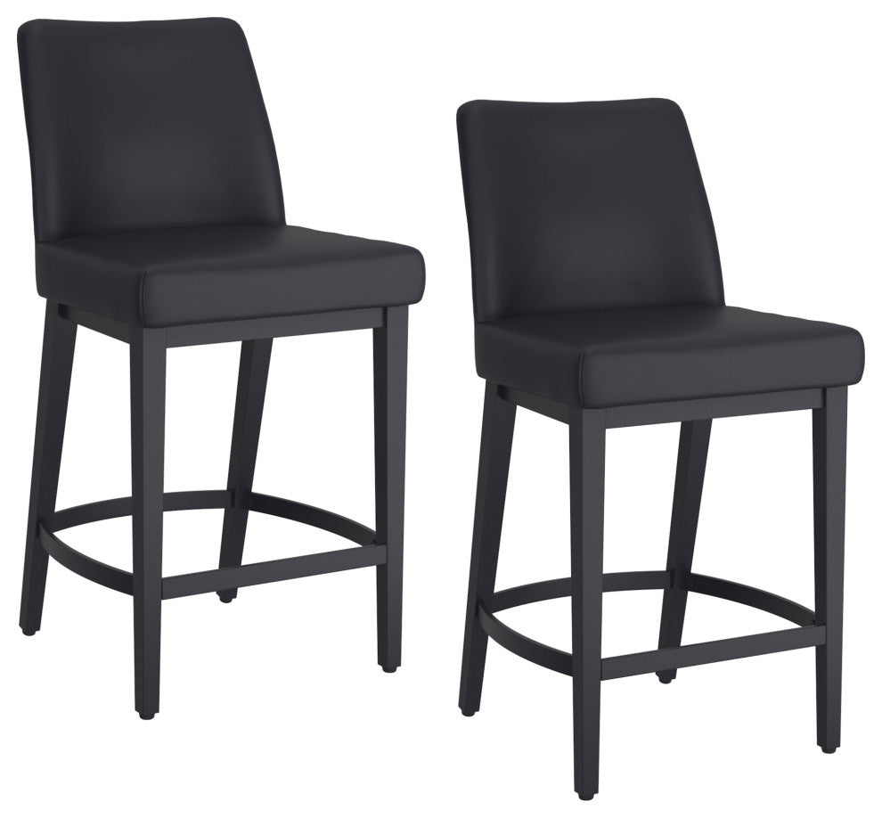 Modern Faux Leather and Metal 26" Counter Stool, Set of 2, Black
