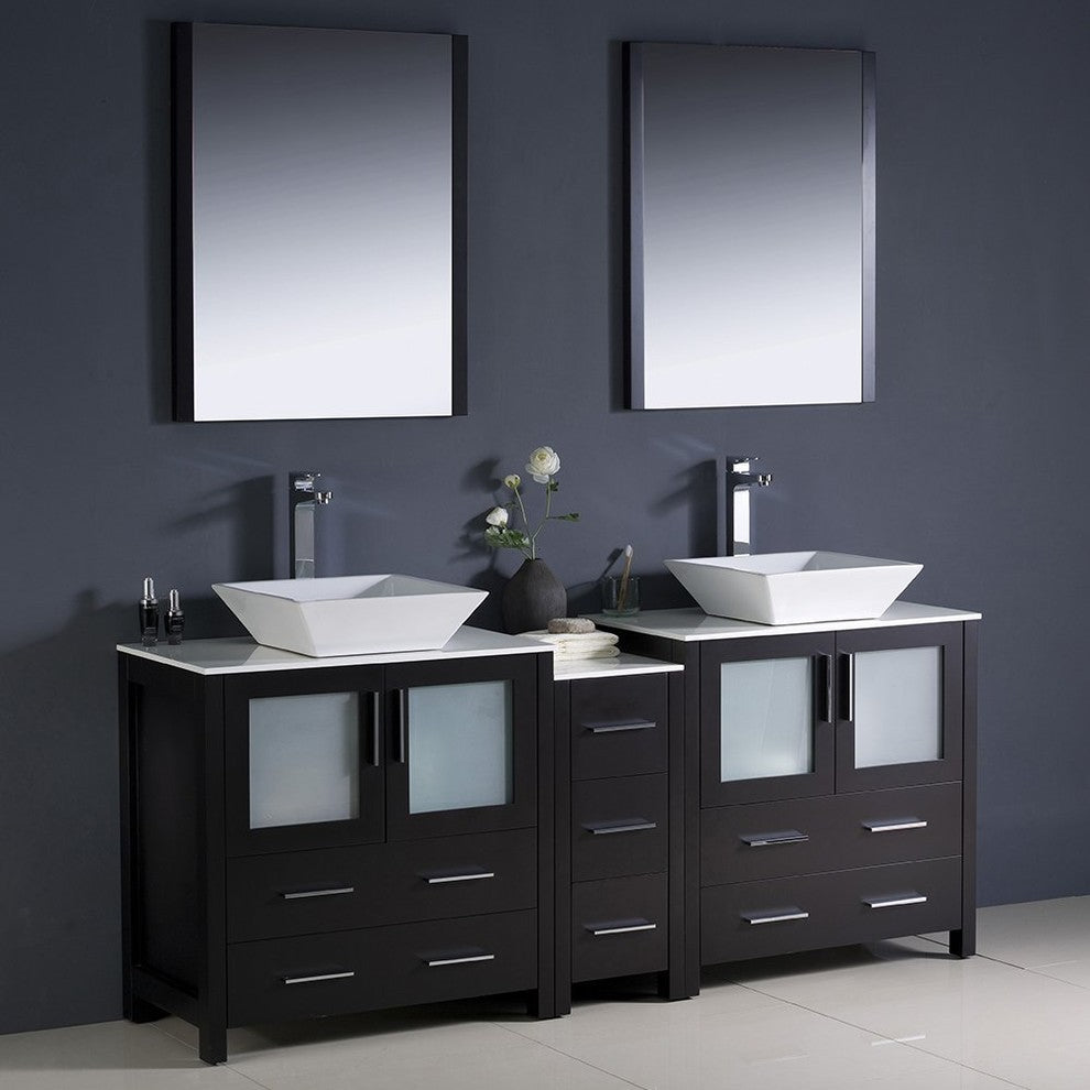 Torino 72" Espresso Modern Double Sink Bathroom Vanity, Faucet FFT3072BN