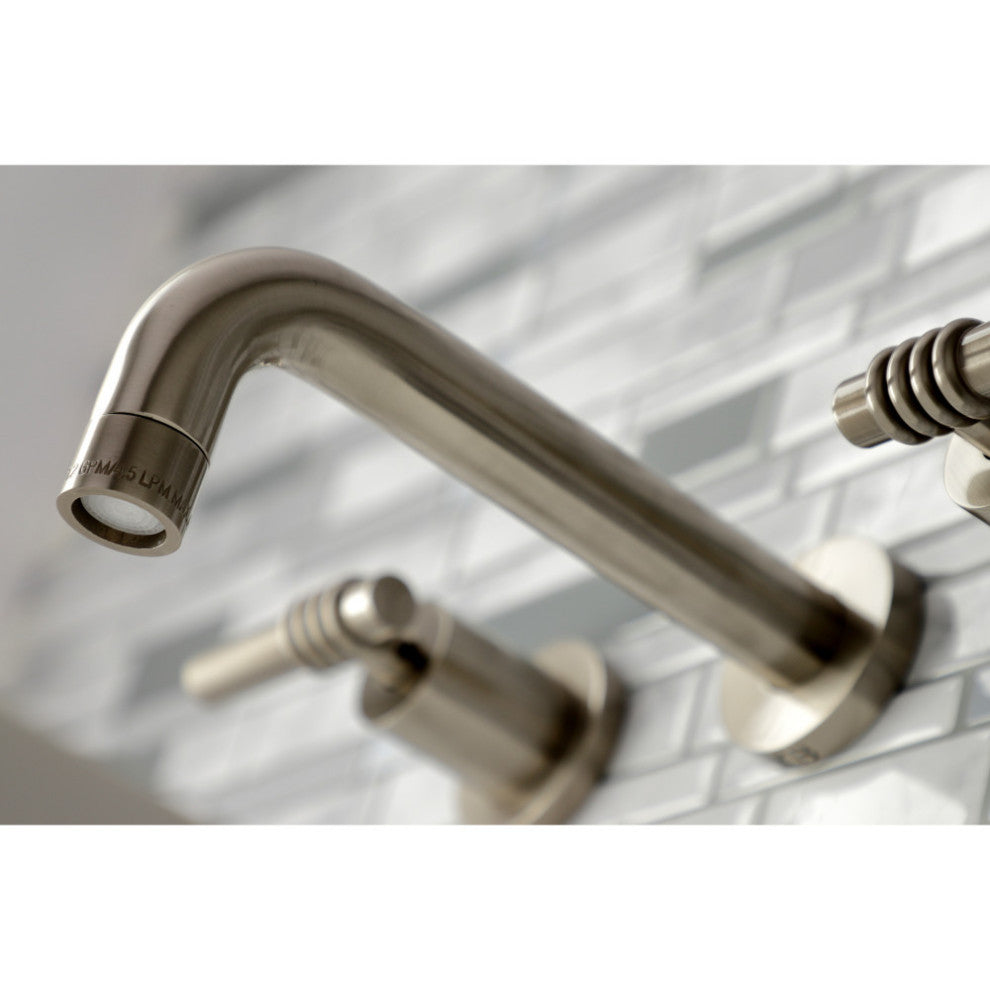 Kingston Brass KS8128ML 2-Handle 8" Wall Mount Bathroom Faucet, Brushed Nickel