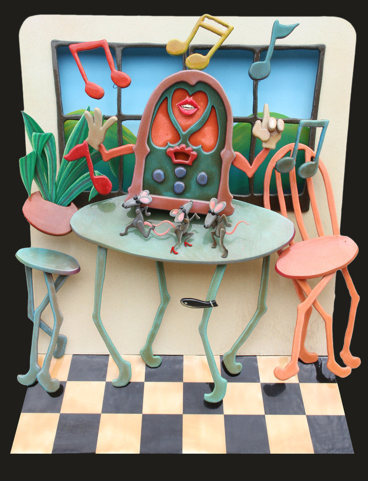 Roark Gourley "Three Blind Mice" Enameled 3-D Construction