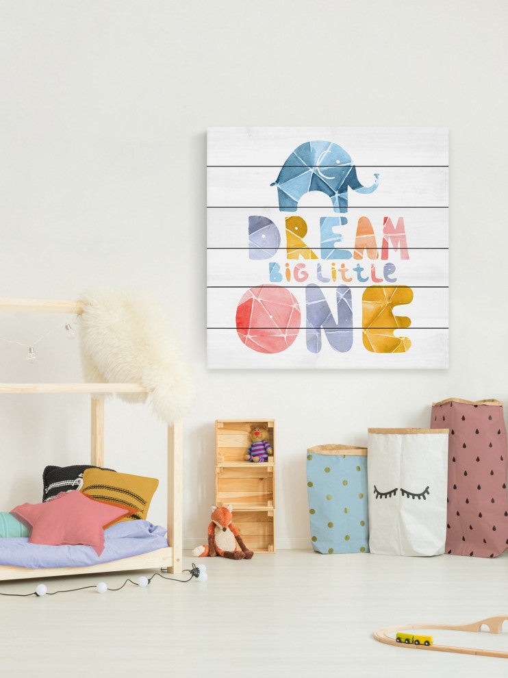 "Paperfold Dream Big Little One" Painting Print on White Wood, 12x12
