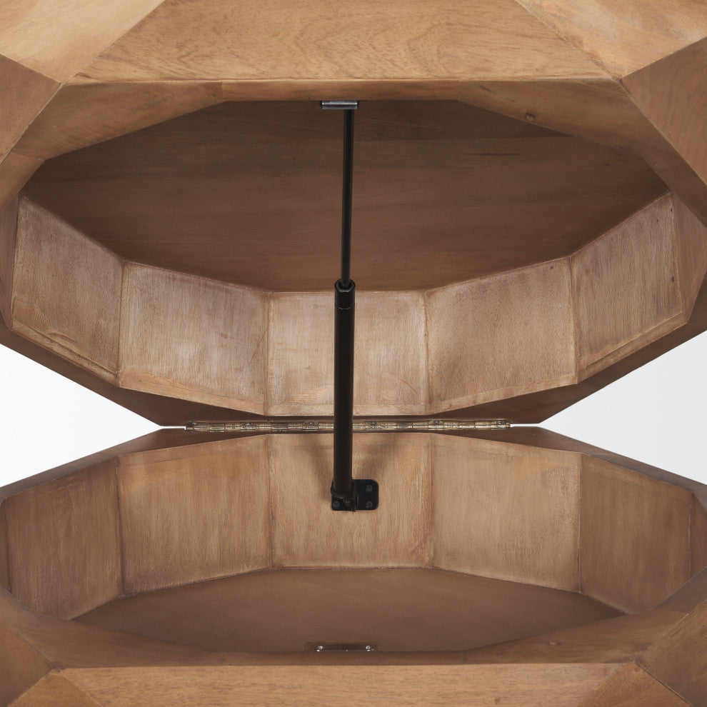 Arreto Hexagonal Hinged Solid Wood Top and Base Coffee Table