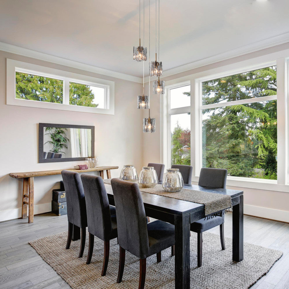 LNC Tucana Polished Gold Matte Black Modern Pendant Light, Textured Glass, 5 Light