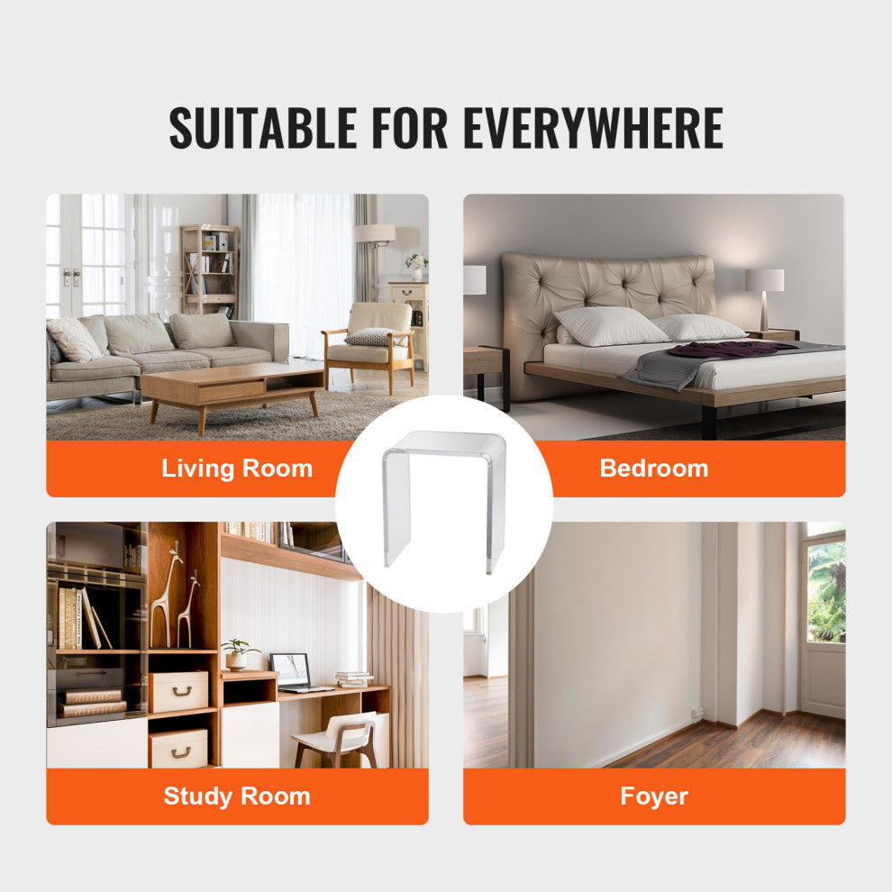 VEVOR Acrylic End Table 2-Piece C-Shaped Lucite Clear Side Tables for Living Room