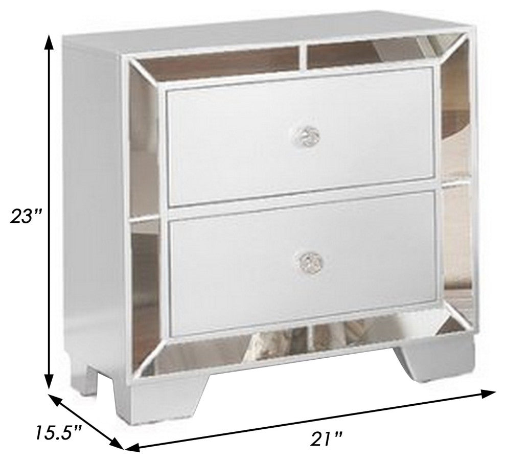 Benzara BM283145 Modern Wood Nightstand, 2 Drawers, Mirrored Edges, Clean White