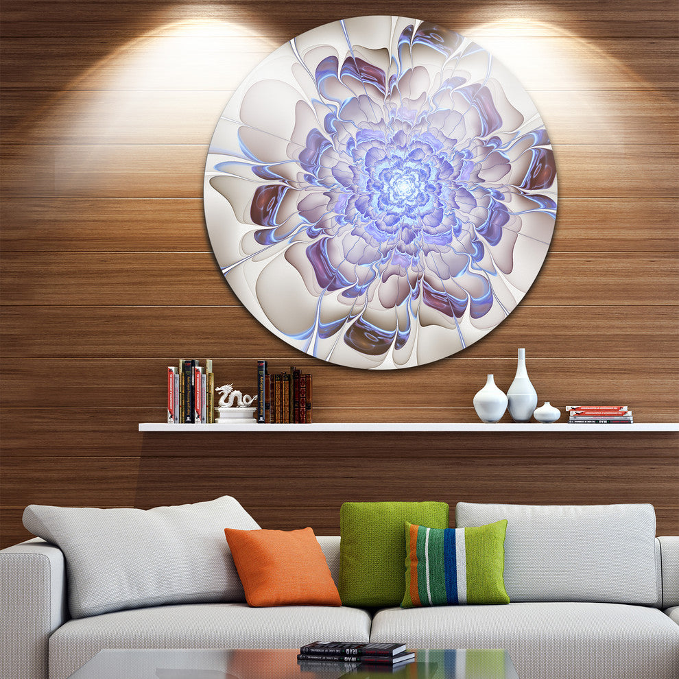 Fractal Flower In Light Blue Digital Art, Floral Round Wall Art, 36"