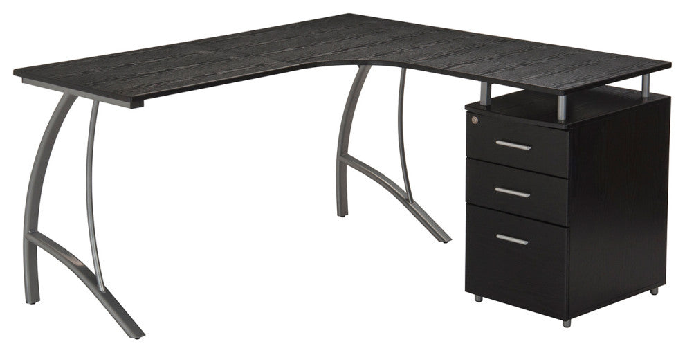 Techni Mobili L-Shape Corner Desk With File Cabinet