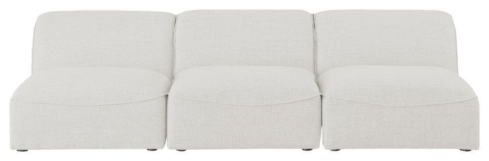 Miramar Linen Textured Fabric Upholstered 3-Piece Modular Sofa, Cream