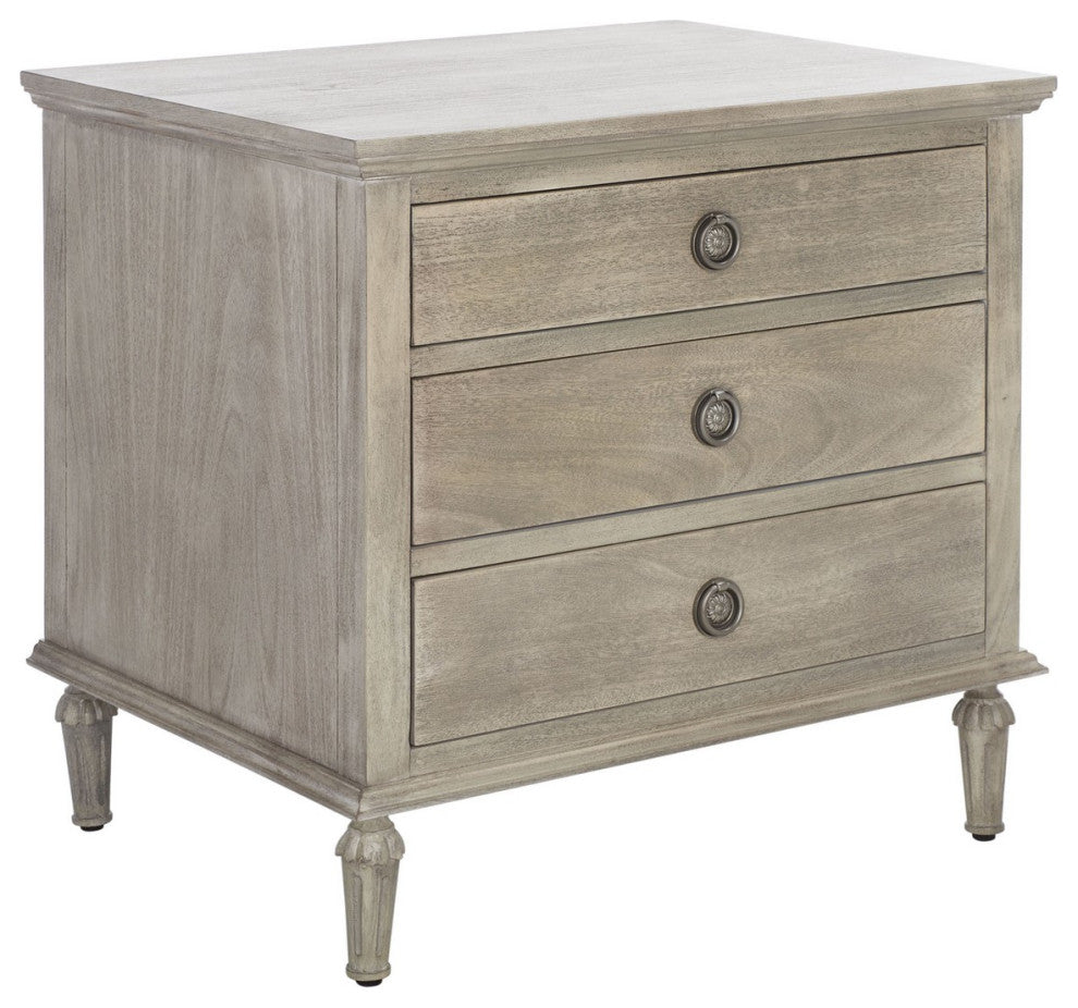 Safavieh Couture Lisabet 3 Drawer Wood Nightstand, Light Grey