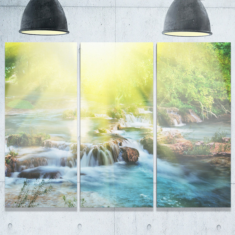 "Water Cascade Under Shiny Sun" Beach Metal Wall Art, 3 Panels, 36"x28"