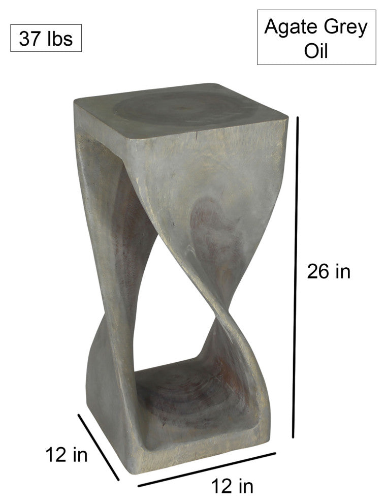 Haussmann Original Wood Twist Stool 12 X 12 X 26 In High Grey Oil