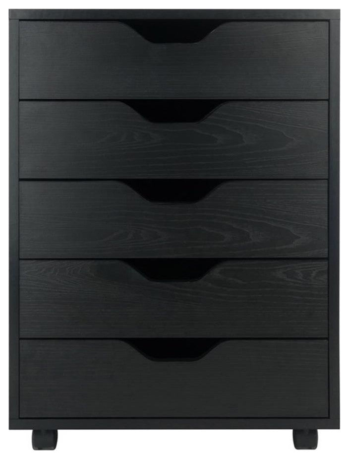 Pemberly Row Modern Wood Storage Cabinet with 5 Drawers in Black