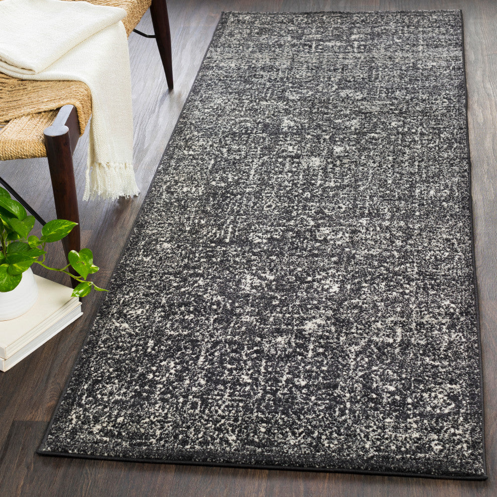 Harput Traditional Black, Light Gray Area Rug, 2'7"x7'3"