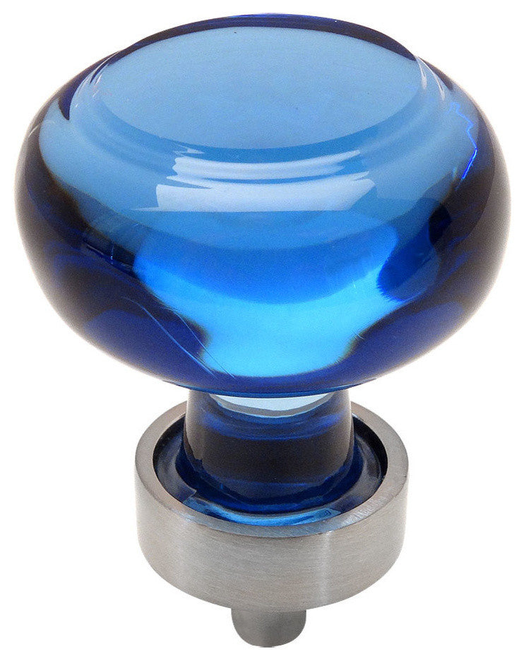Cosmas 6355SN Satin Nickel Cabinet Round Knob, Set of 5, Glass: Blue