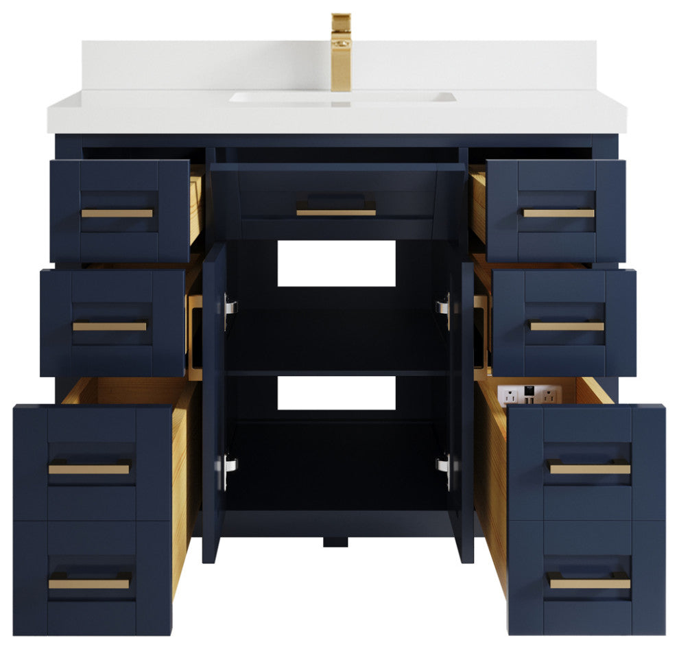 Cambridge 42 Single Sink Bath Vanity in Hale Navy Blue 2" White Quartz