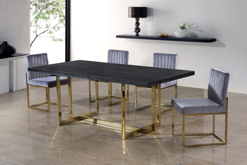 Giselle Velvet Dining Chairs, Set of 2, Gray, Gold Base