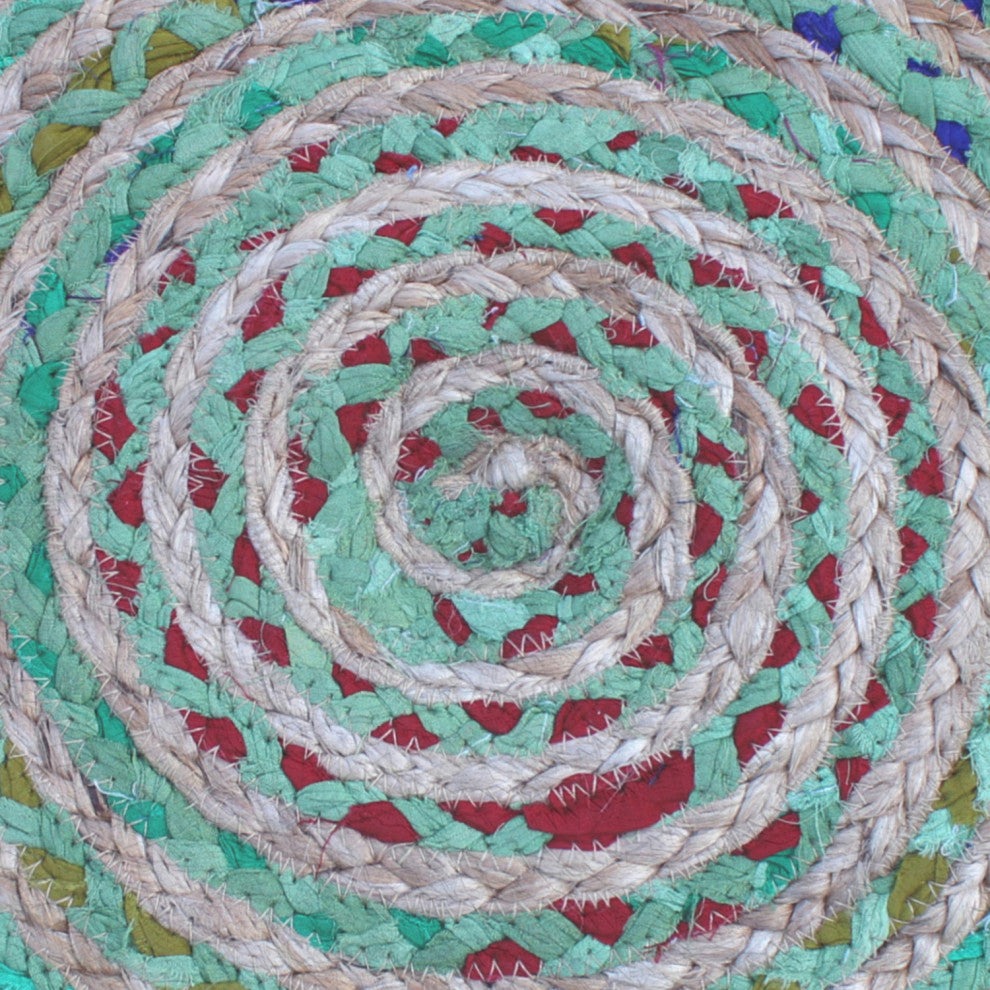 Margo Round Pouf, Braided Jute, Green