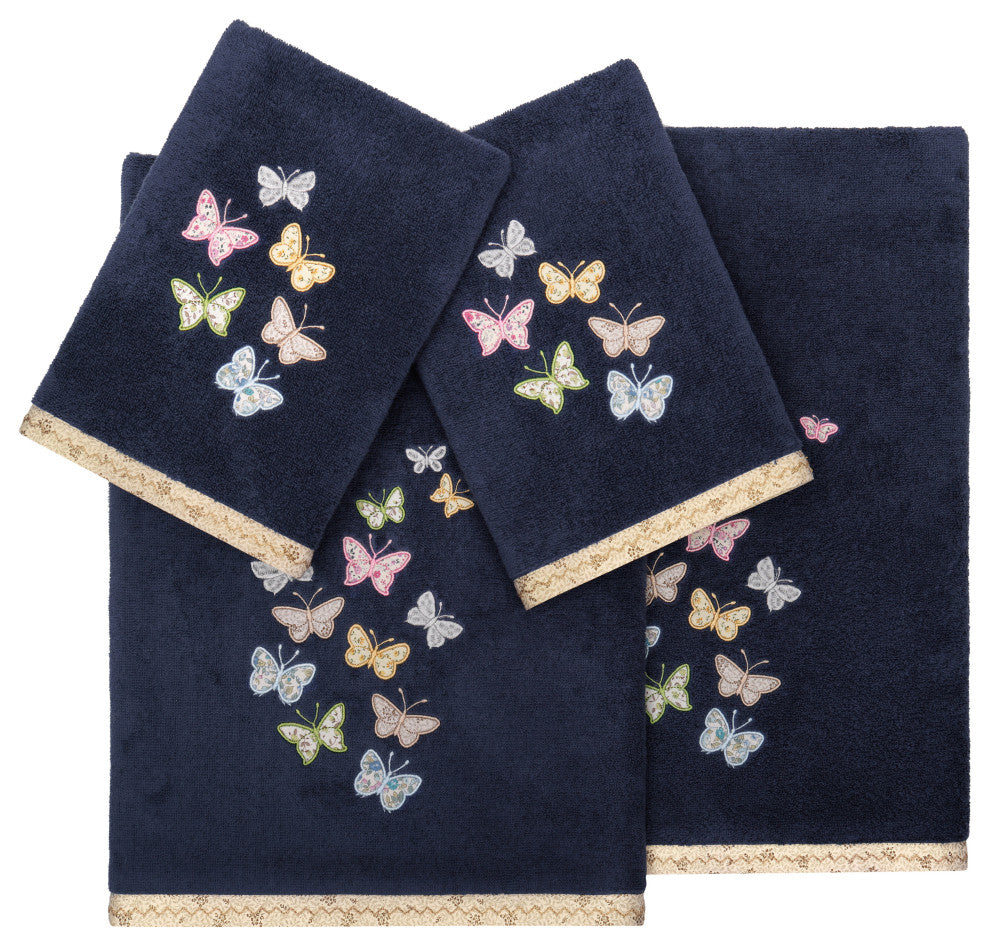 Linum Home Textiles 100% Turkish Cotton MARIPOSA 4PC Embellished Towel Set