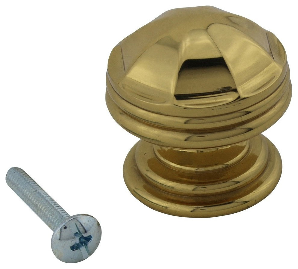 10 Cabinet Knob Bright Brass 1 1/4" Dia Octagonal |