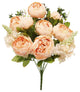 Artificial Blush Peach Mixed Peony Hydrangea Flower Stem Bush Bouquet 19"