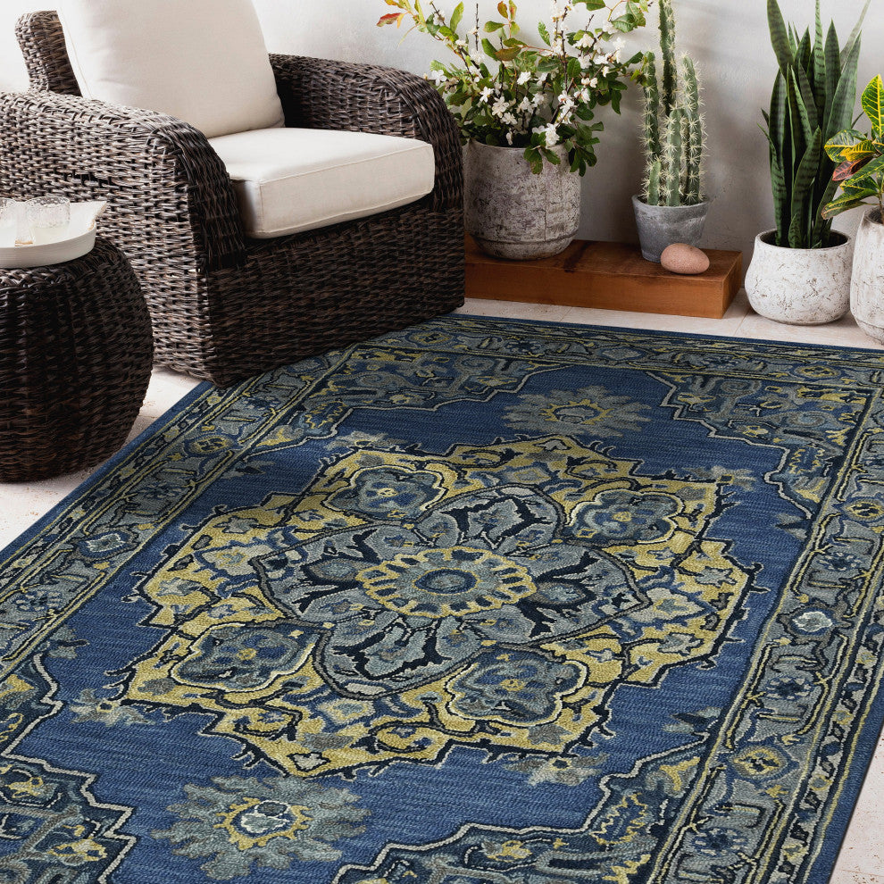 Boho Roanne Area Rug, Denim Blue, 8' x 11', Medallion