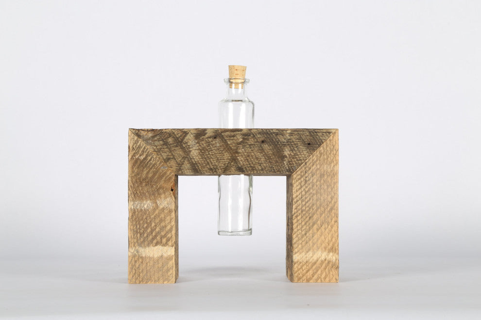 Glass Bud Vase Arrangement With Reclaimed Wood Holder, 1 Bottle